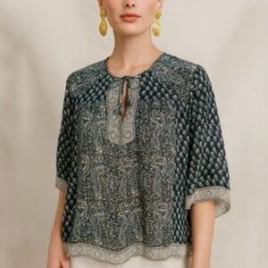 Ulla Johnson Aix 100% silk Peasant Paisley Blouse